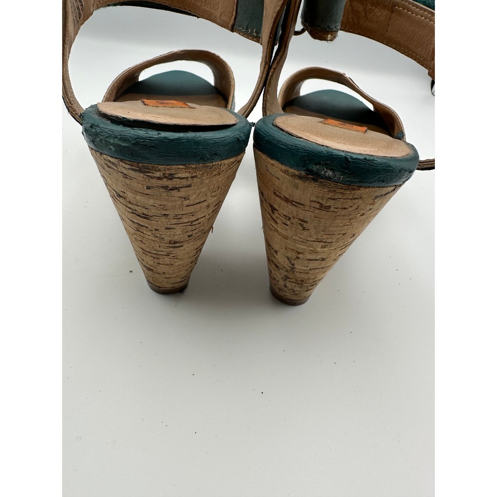 Miz Mooz Corbin Sandals Womens 7.5 Teal Blue Leather Cork Platform Block Heel - Picture 7 of 16